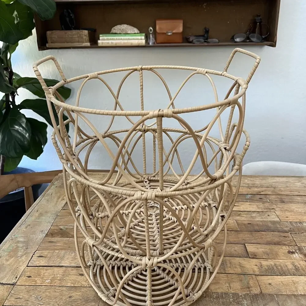 Large Brown Poly Rattan Storage Baskets Handles Home Decor